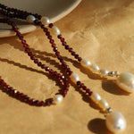Baroque Pearl Garnet Long Necklace gembea jewelry