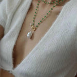 Baroque Pearl Green Agate Beaded Necklace - Gembea Jewelry