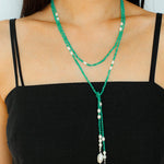 Baroque Pearl Green Agate Long Necklace gembea jewelry