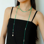 Baroque Pearl Green Agate Long Necklace gembea jewelry