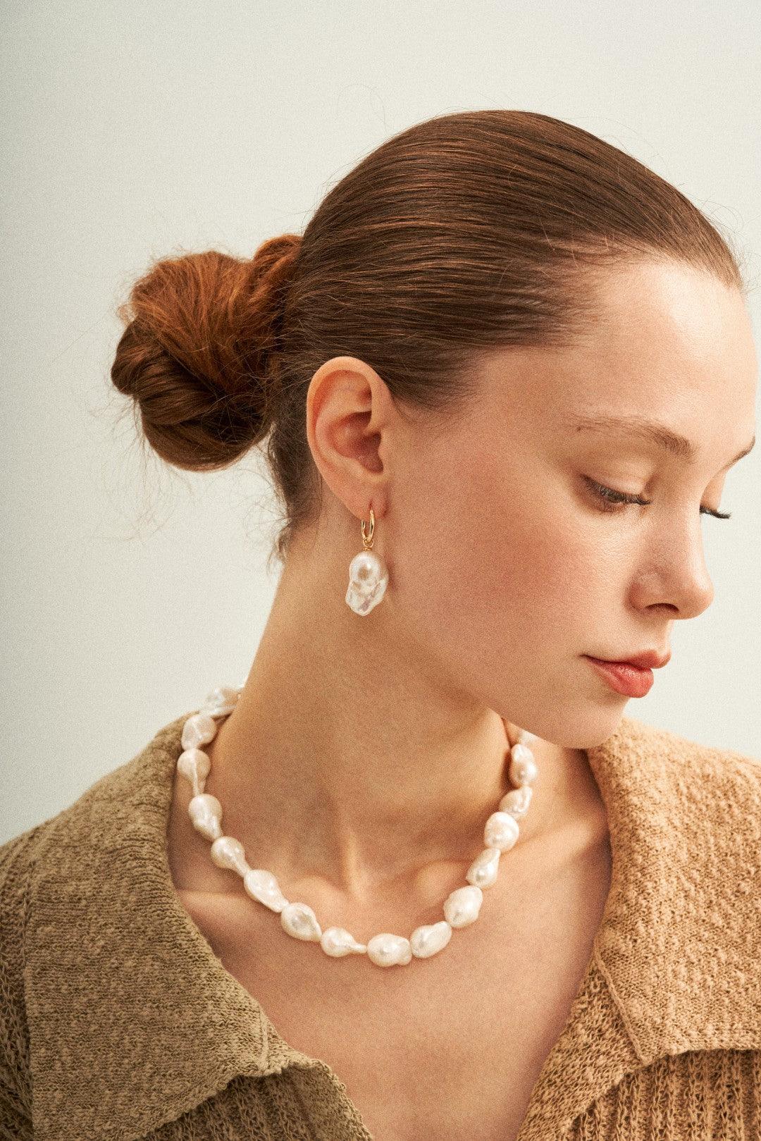 Baroque Pendant Hoop Earrings - Gembea Jewelry