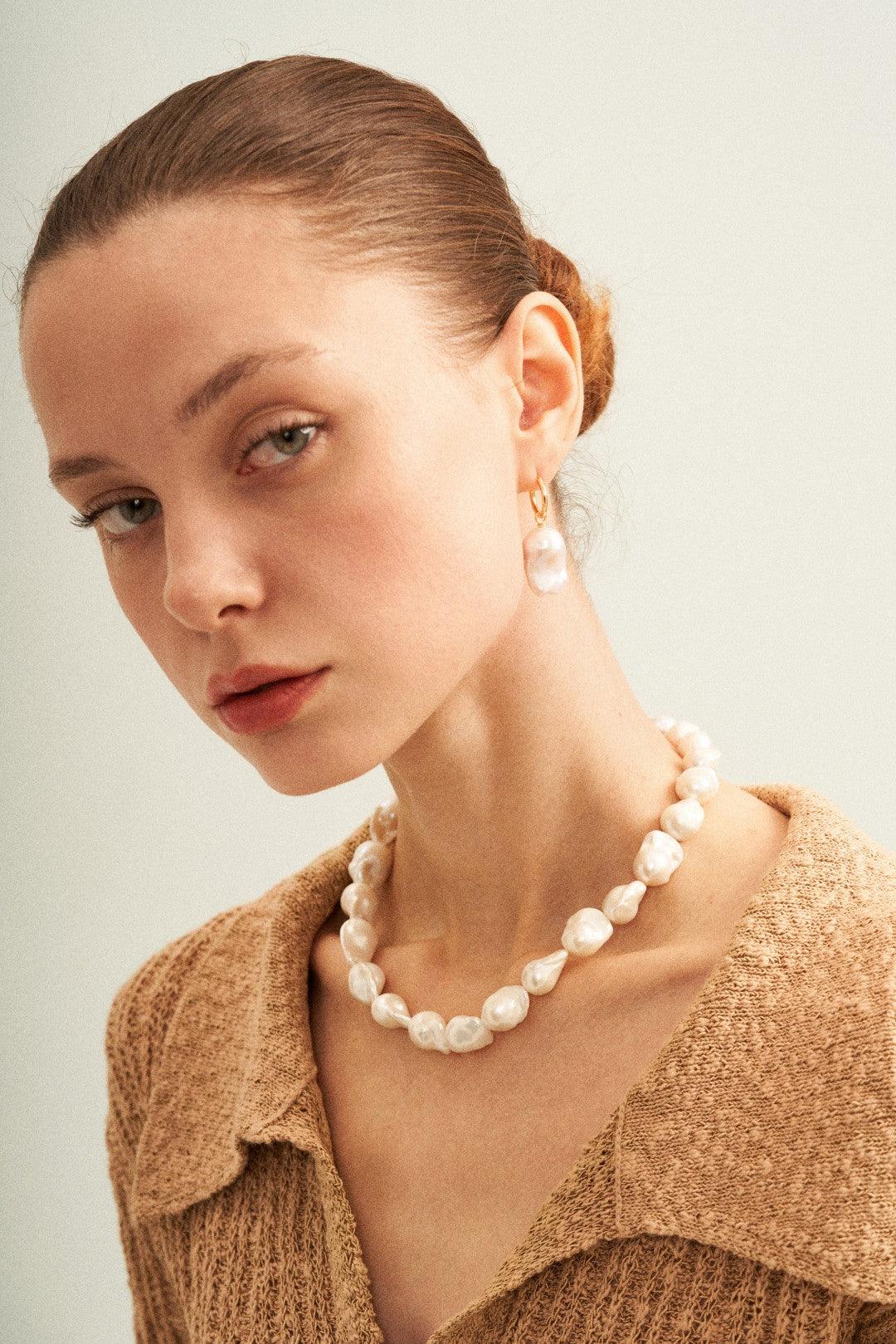 Baroque Pendant Hoop Earrings - Gembea Jewelry