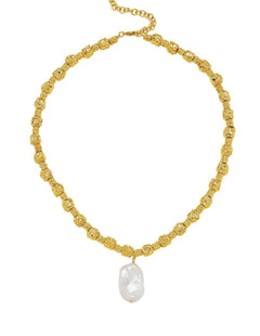 Baroque Pearl Pendant Lava Metal Necklace gembea jewelry