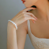 Baroque Shaped Pearl Silver Bend Elastic Bracelet - Gembea Jewelry