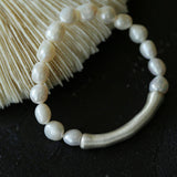 Baroque Shaped Pearl Silver Bend Elastic Bracelet - Gembea Jewelry