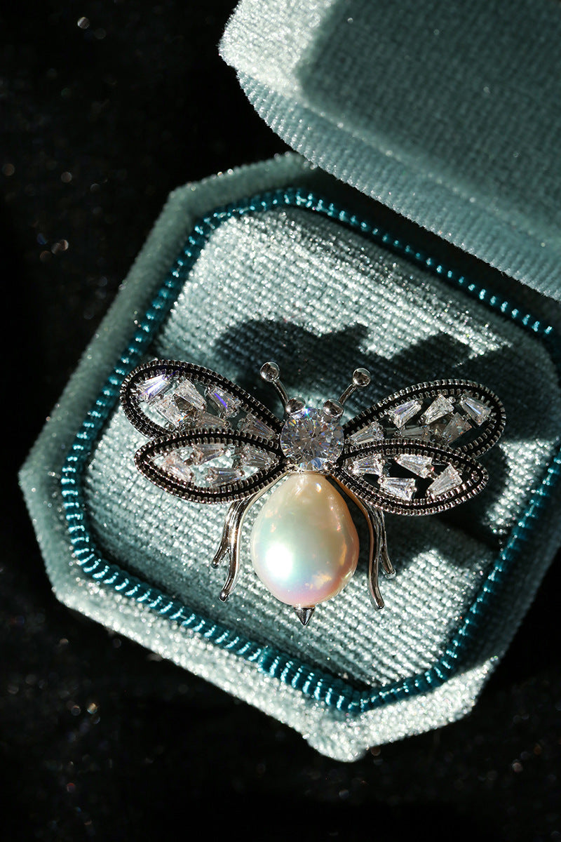 Bee Zircon Pearl Brooch gembea jewelry