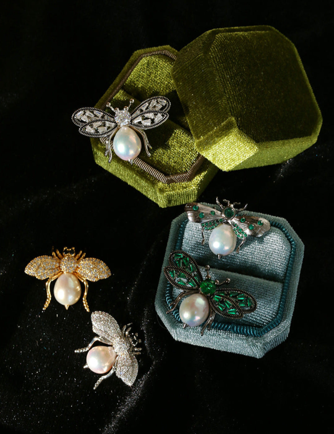 Bee Zircon Pearl Brooch gembea jewelry