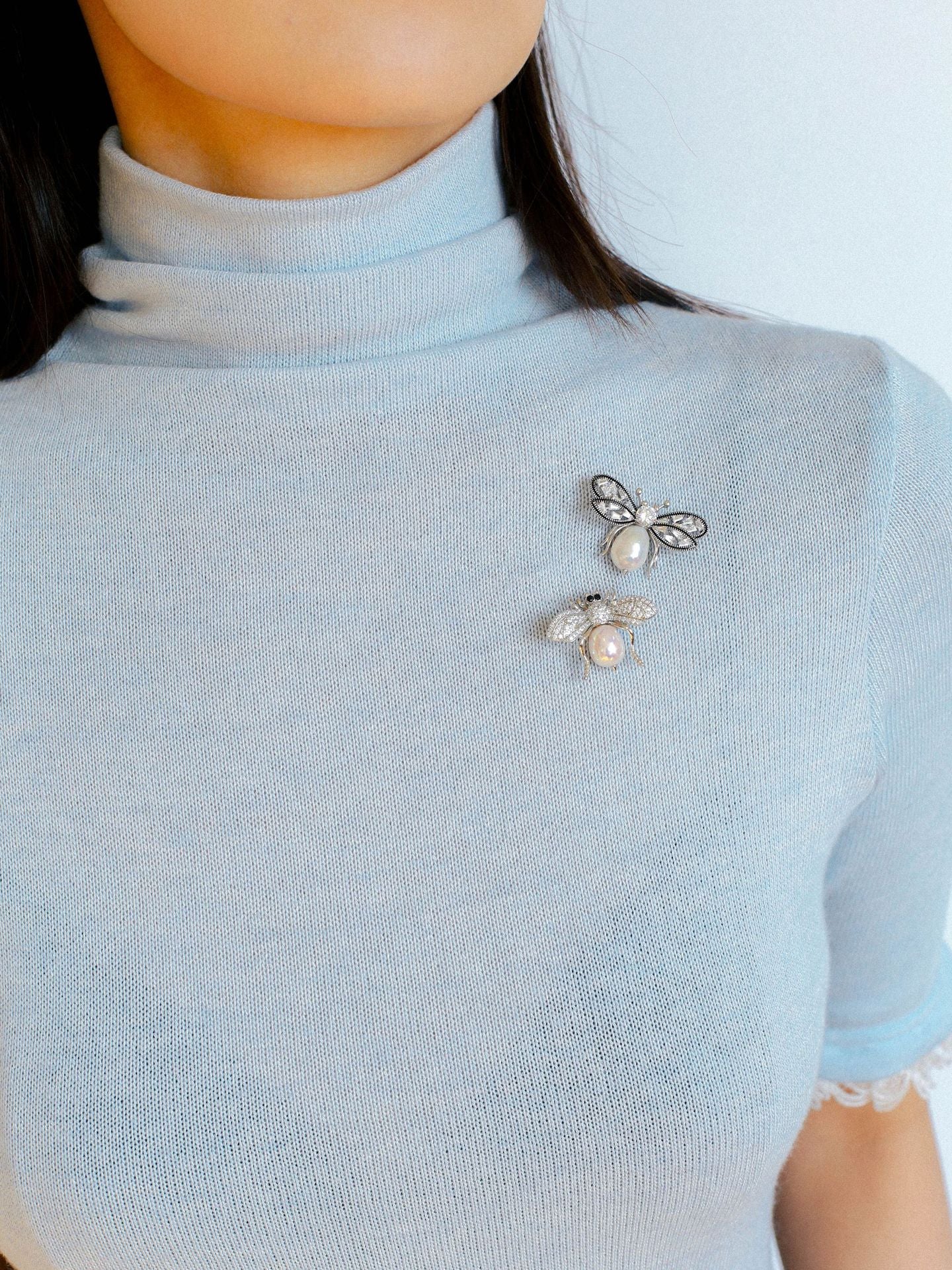 Bee Zircon Pearl Brooch gembea jewelry