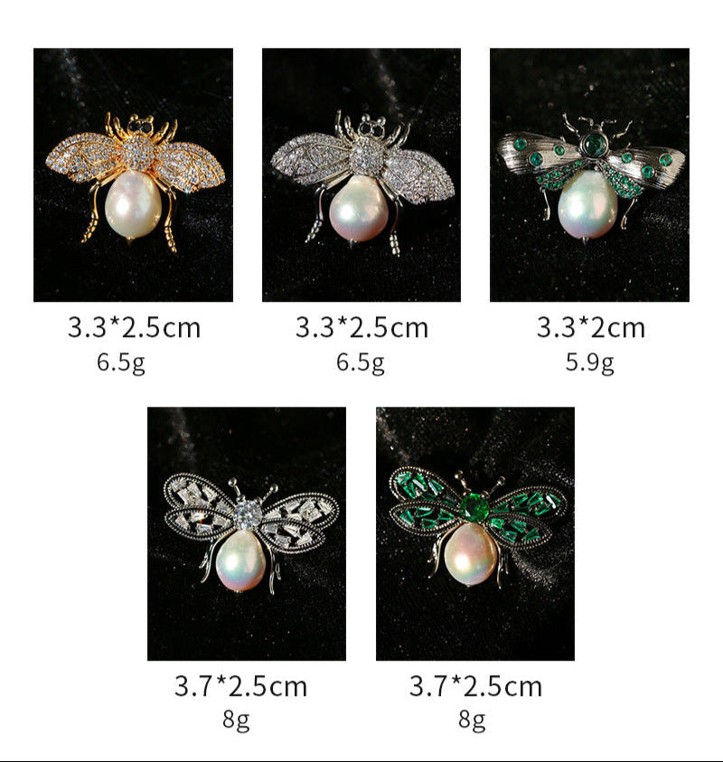 Bee Zircon Pearl Brooch gembea jewelry