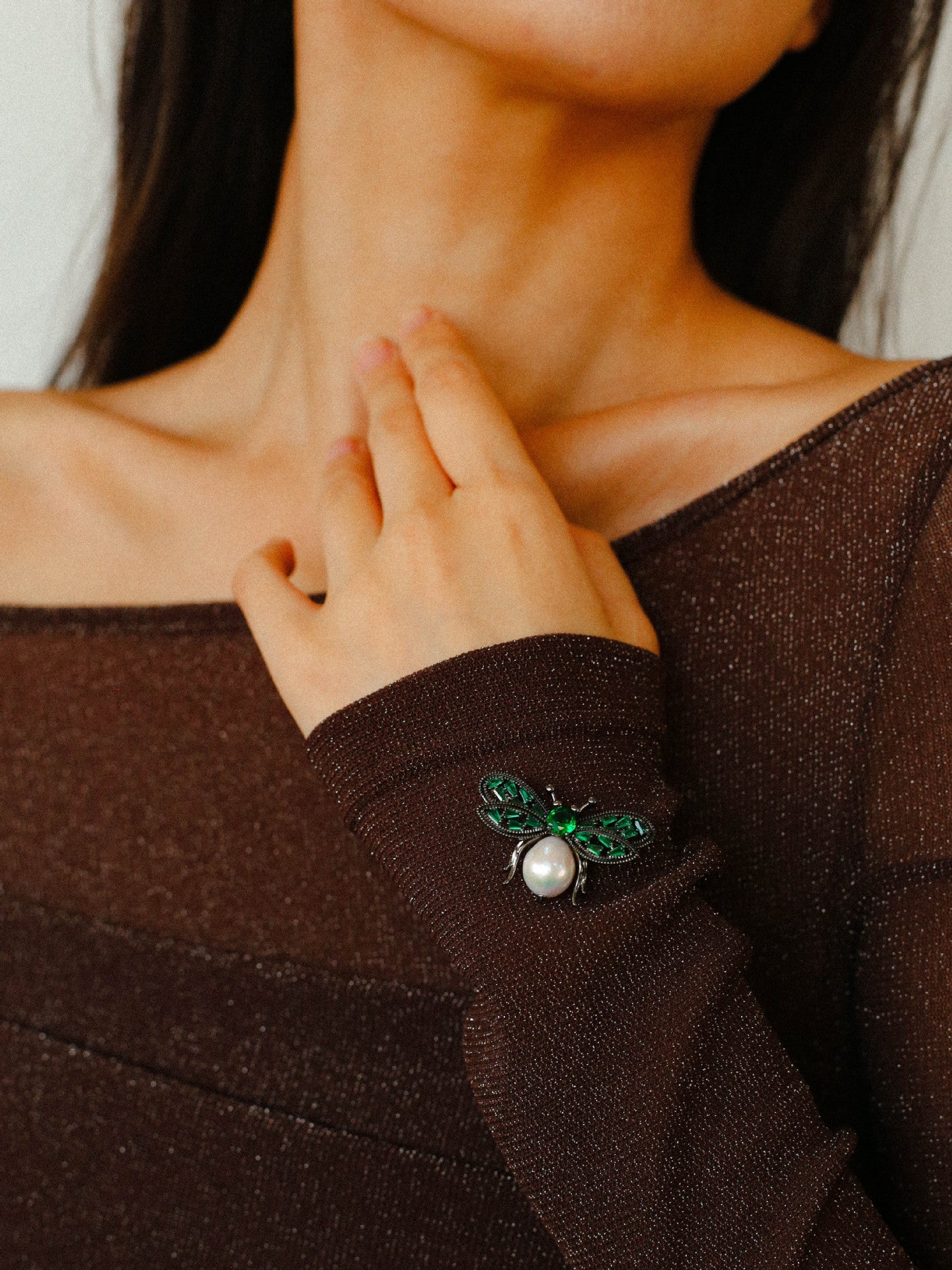 Bee Zircon Pearl Brooch gembea jewelry