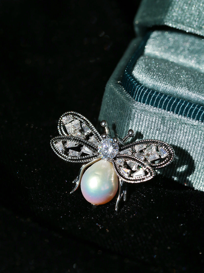 Bee Zircon Pearl Brooch gembea jewelry