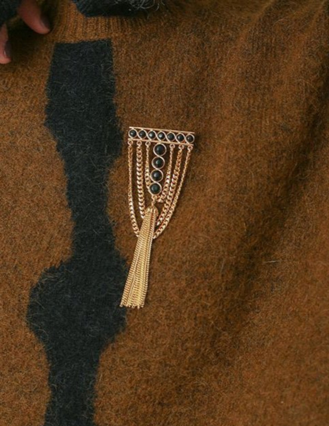 Black Agate Ball Stone Tassel Brooch gembea jewelry