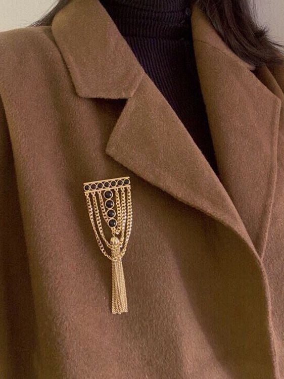 Black Agate Ball Stone Tassel Brooch gembea jewelry