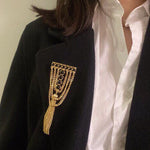 Black Agate Ball Stone Tassel Brooch gembea jewelry