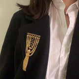 Black Agate Ball Stone Tassel Brooch gembea jewelry