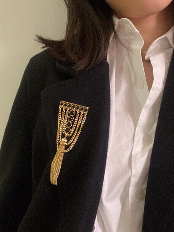 Black Agate Ball Stone Tassel Brooch gembea jewelry