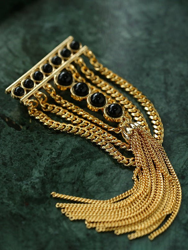 Black Agate Ball Stone Tassel Brooch gembea jewelry