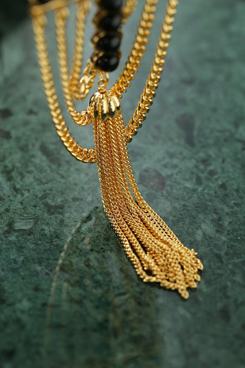 Black Agate Ball Stone Tassel Brooch gembea jewelry