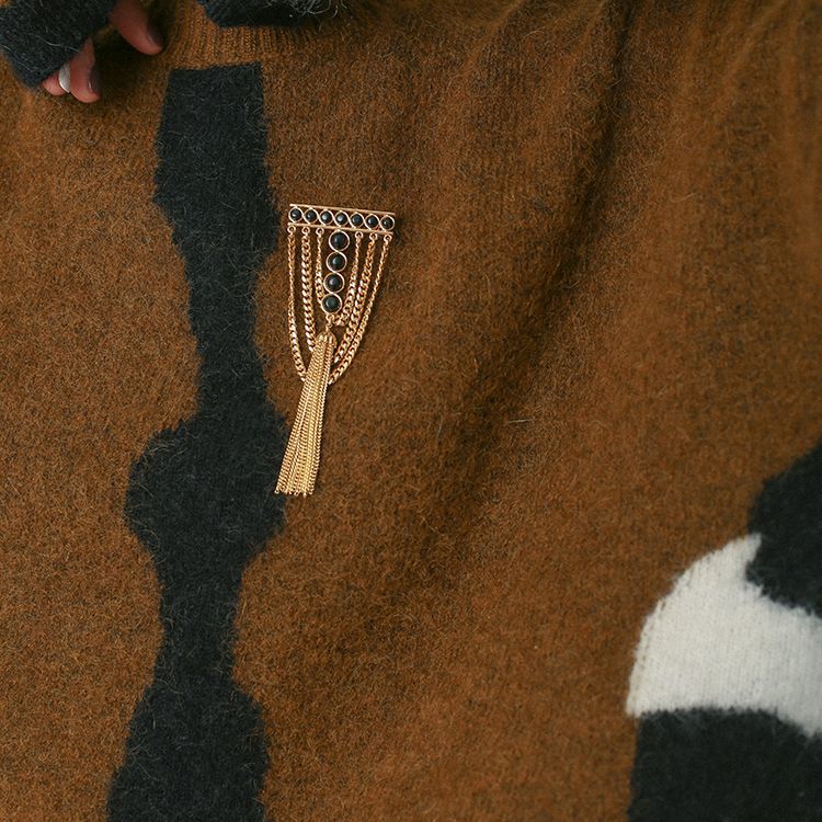 Black Agate Ball Stone Tassel Brooch gembea jewelry