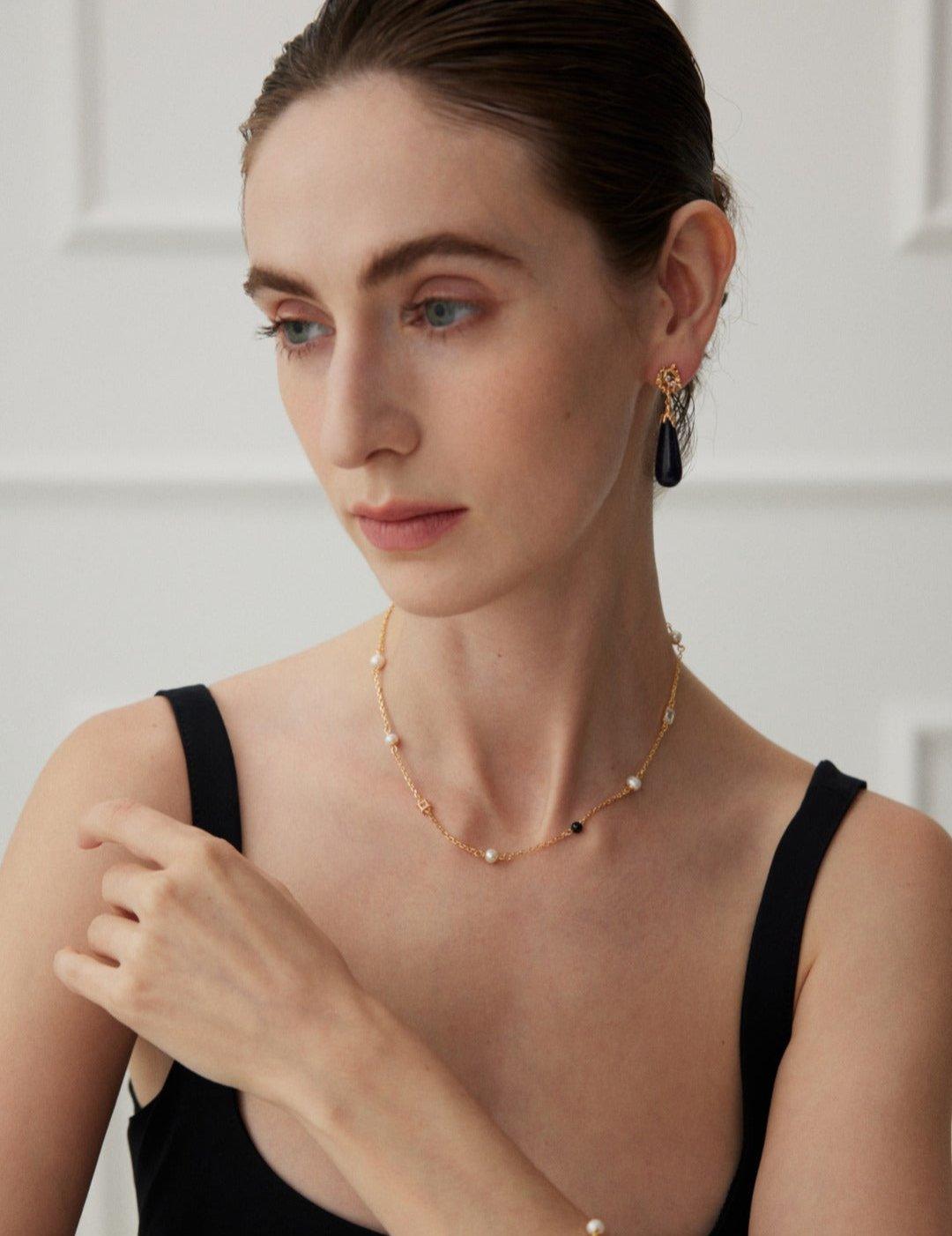 Sterling Silver and Black Agate Pearl Necklaces - Gembea Jewelry