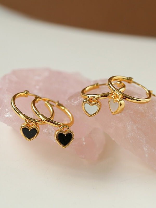 Black White Love Heart Hoop Earrings gembea jewelry