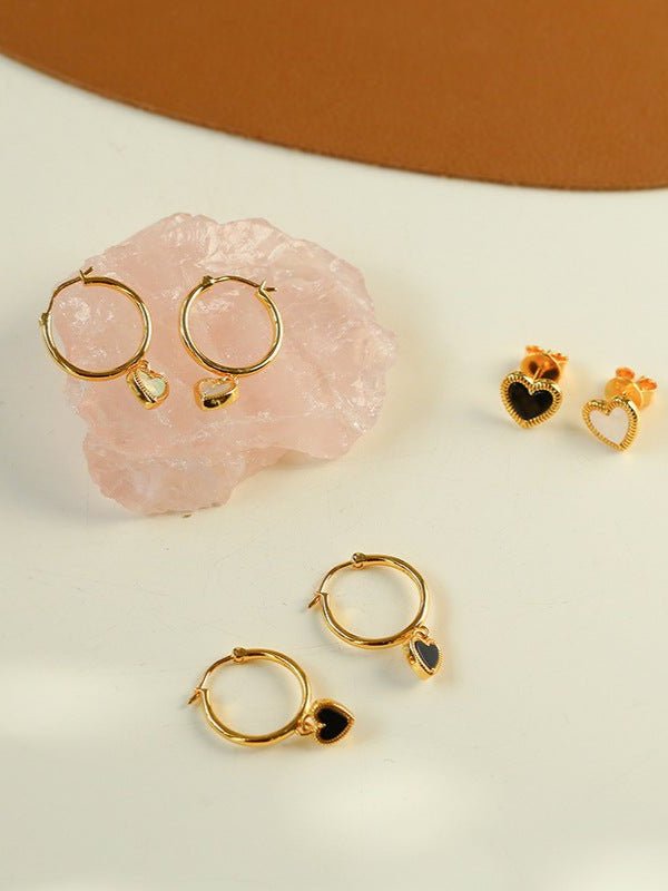 Black White Love Heart Hoop Earrings gembea jewelry