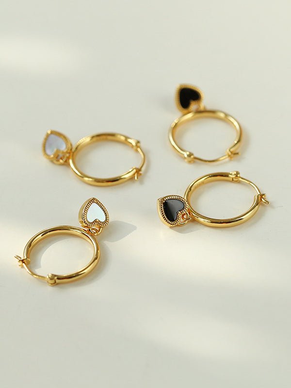 Black White Love Heart Hoop Earrings gembea jewelry