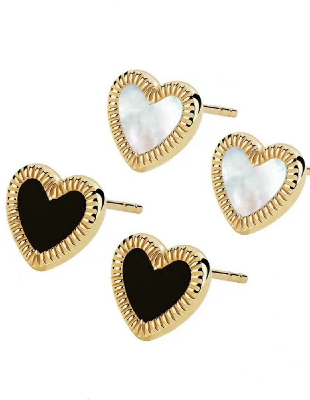 Black White Love Heart Studs Earrings gembea jewelry