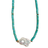 Blue Colored Stone Baroque Pearl Necklace gembea jewelry