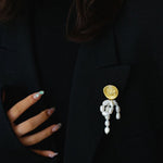 Brushed Metal Bee Pearl Brooch gembea jewelry