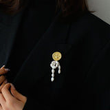 Brushed Metal Bee Pearl Brooch gembea jewelry