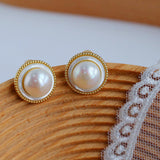 Button Freshwater Pearl Stud Earrings - Gembea Jewelry