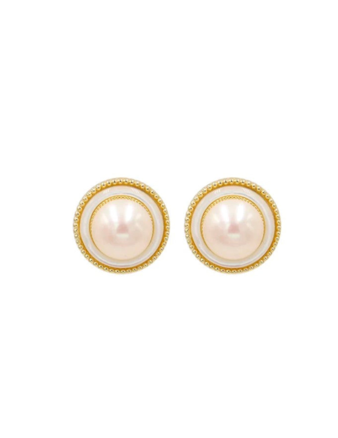 Button Freshwater Pearl Stud Earrings gembea jewelry