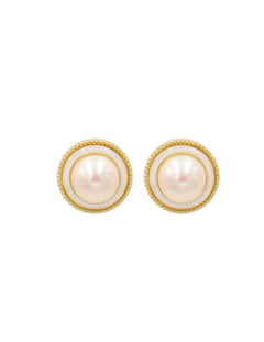 Button Freshwater Pearl Stud Earrings gembea jewelry