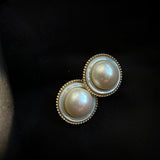 Button Freshwater Pearl Stud Earrings gembea jewelry