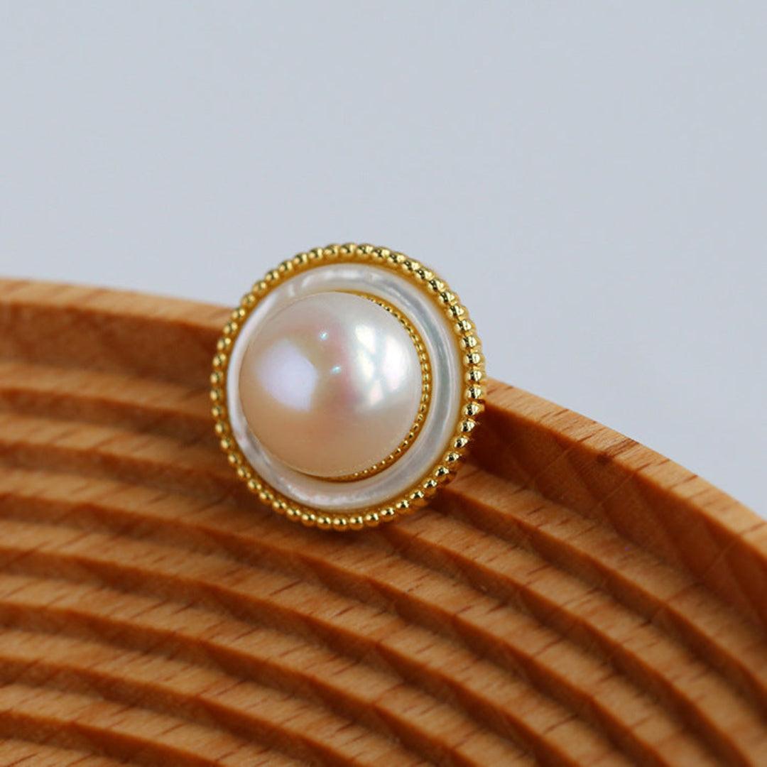 Button Freshwater Pearl Stud Earrings - Gembea Jewelry