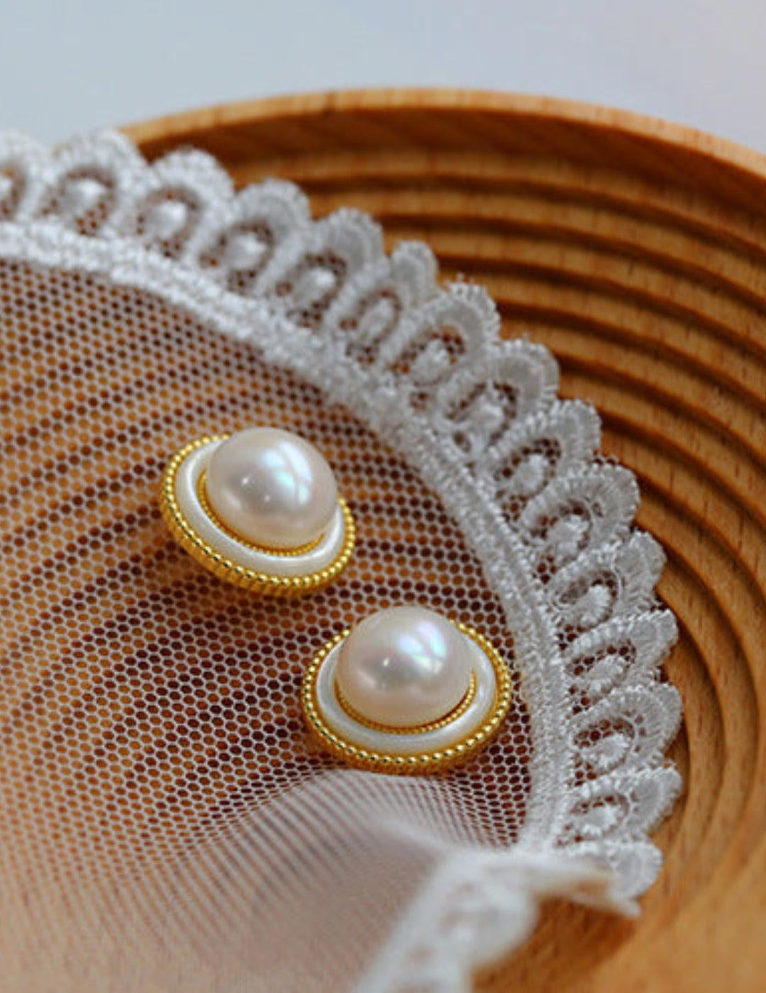 Button Freshwater Pearl Stud Earrings - Gembea Jewelry