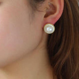 Button Freshwater Pearl Stud Earrings - Gembea Jewelry