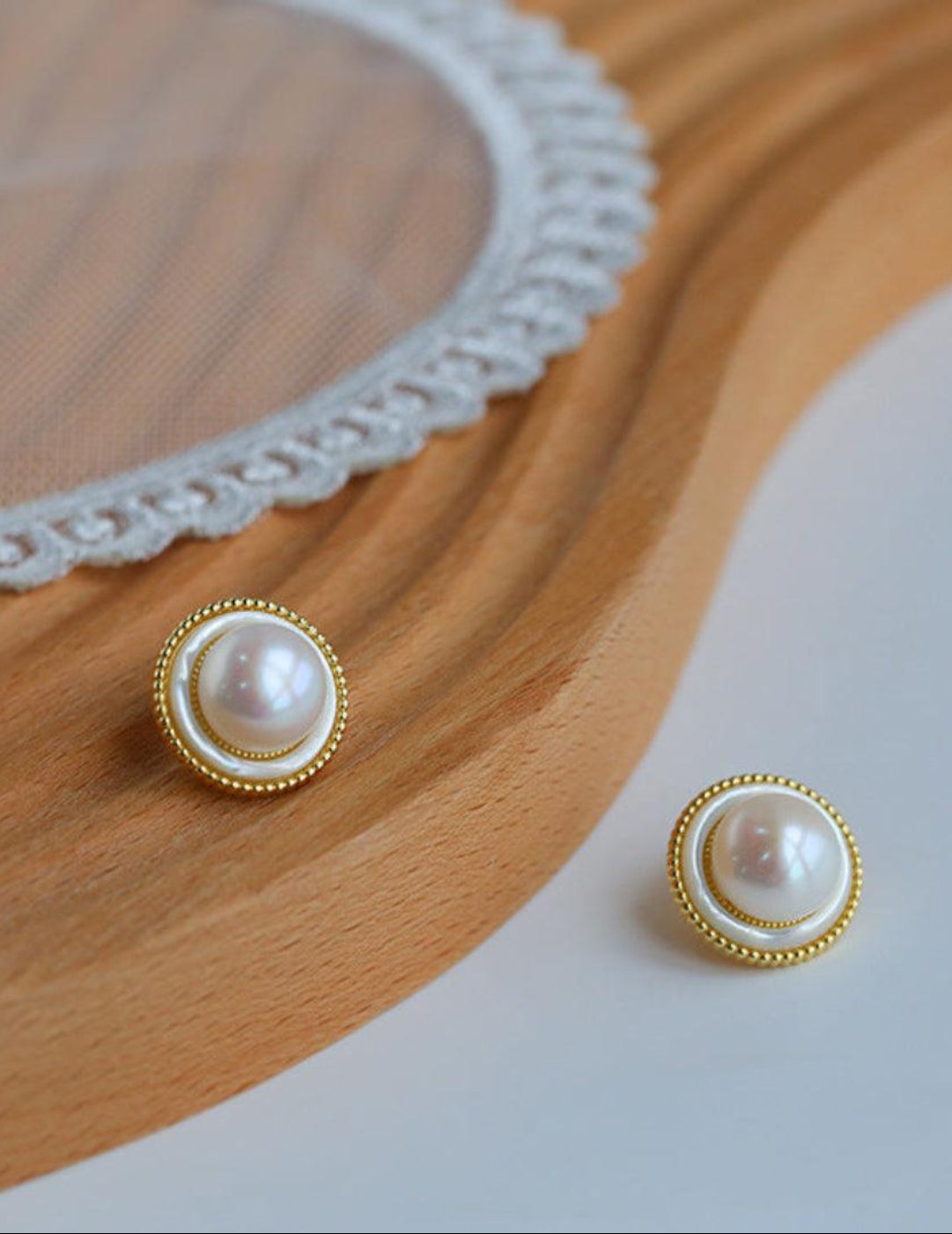 Button Freshwater Pearl Stud Earrings - Gembea Jewelry