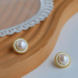 Button Freshwater Pearl Stud Earrings - Gembea Jewelry