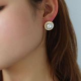 Button Freshwater Pearl Stud Earrings - Gembea Jewelry