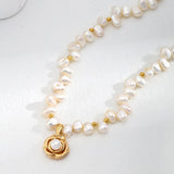 Camellia Pendant Natural Pearl Beaded Necklace - Gembea Jewelry