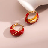 Chinese Red Drop Glaze Enamel Hoops Earrings - Gembea Jewelry