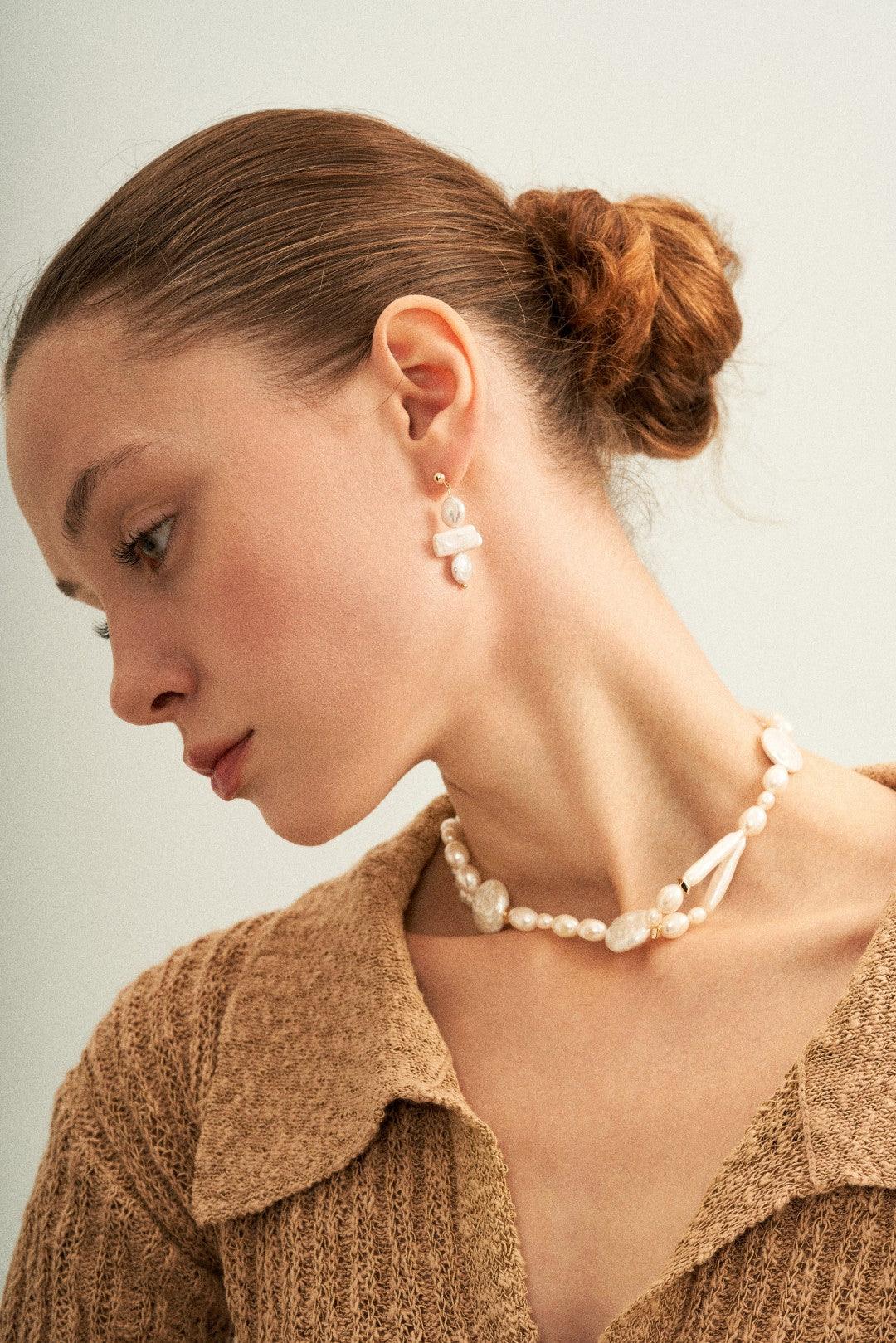 Circle Baroque Pendant Pearl Drop Earrings - Gembea Jewelry