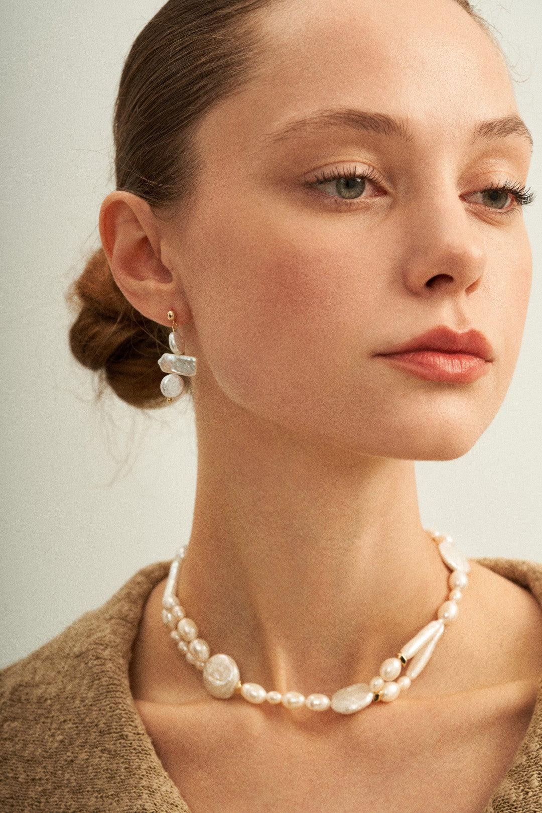 Circle Baroque Pendant Pearl Drop Earrings - Gembea Jewelry