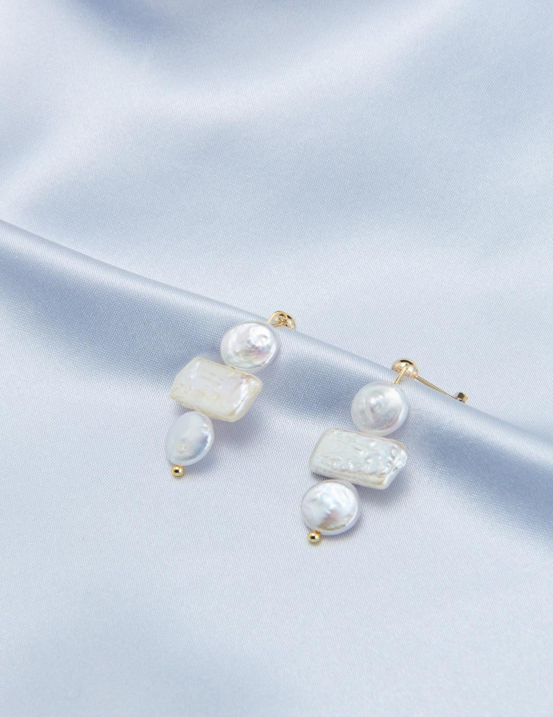 Circle Baroque Pendant Pearl Drop Earrings - Gembea Jewelry