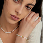 Colored Gemstone Rice Pearl Beaded Necklace