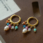 Colorful Stone Pearl Tassel Hoop Earrings gembea jewelry