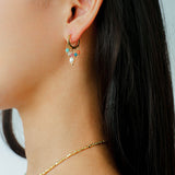 Colorful Stone Pearl Tassel Hoop Earrings gembea jewelry