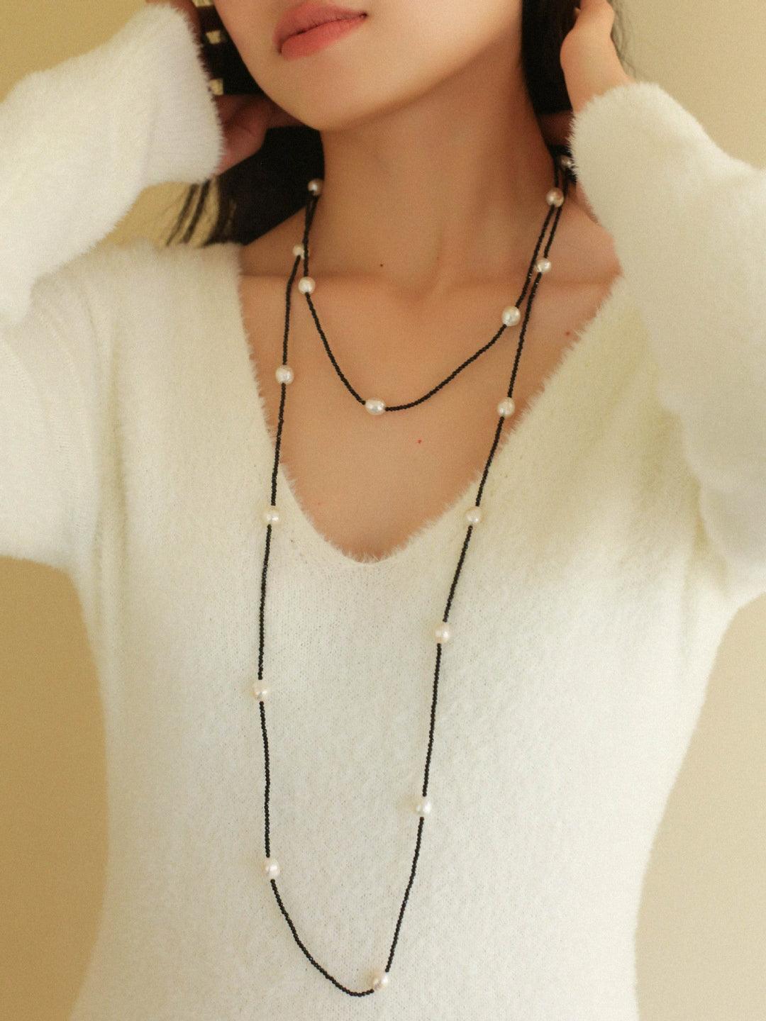 Crepe Baroque Black Crystal Necklace - Gembea Jewelry
